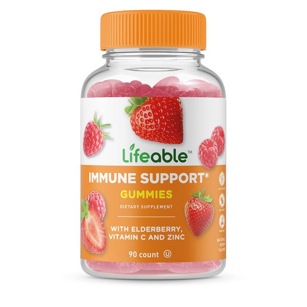 Lifeable Immune Support for Adults Gummies - with Elderberry, Vitamin C and Zinc - Great Tasting Natural Flavor Gummy Supplement - Gluten Free Vegetarian GMO-Free Chewable Vitamins - 90 Gummies