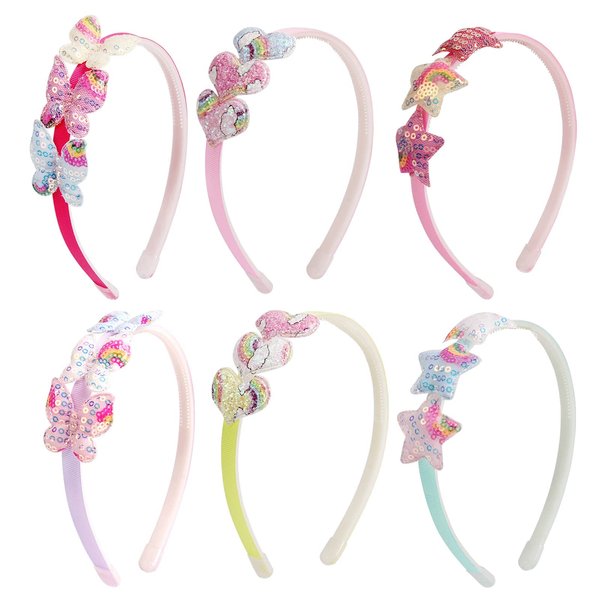 Fishdown Girls Glitter Headbands Toddler Sequin Head Bands with Teeth Non-slip Glitter Headband Hairband for Girls and Kids(6Pcs)