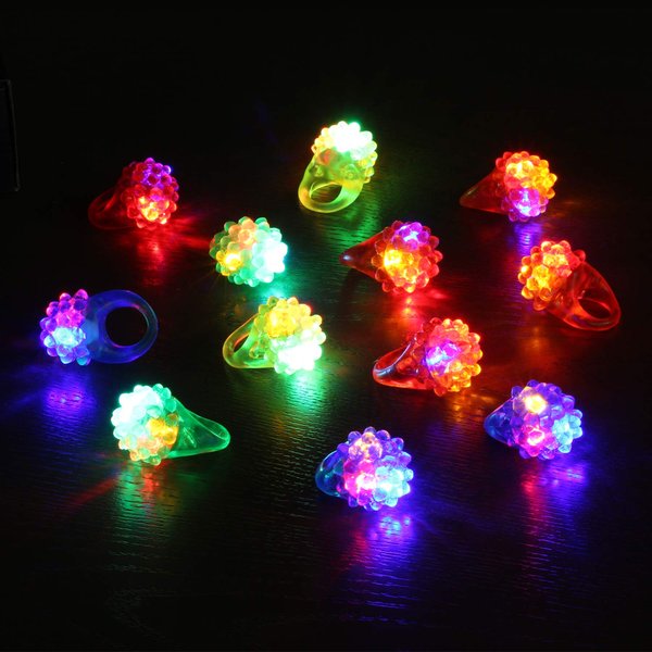 Novelty Place 12Pcs Flashing LED Bumpy Jelly Rings, Light Up Finger Toy Rings for Party Favor, Halloween, Raves, Concert Shows