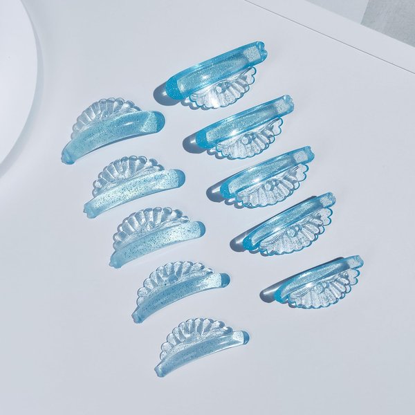 Troocolor Lash Lift Shields, 10Pcs Reusable Soft Eyelash Perm Curler for Lash Lift Kit with Shell Style Ancillary Eyelash Curl Lash Lift Pads (Blue)