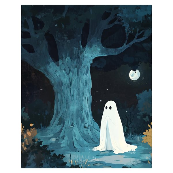 Halloween Paint by Number, Ghost Praying Paint by Numbers Kit for Adult Beginner, Ghosts Under The Tree DIY Oil Painting on Canvas for Gift Home Wall Decor - Moon Night(16x20inch, No Frame)