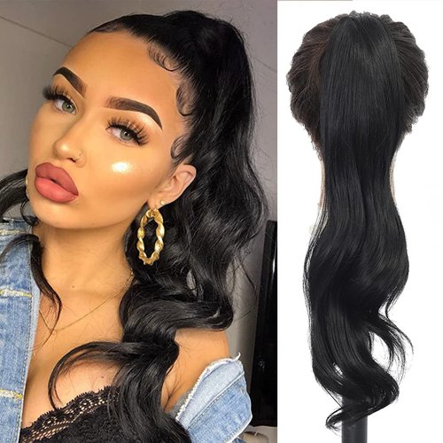 Flexible Wrap Around Ponytail Extension 32 Inch Long Curly Wavy Ponytail Hair Extensions Natural Black Flexible Pony Tails Extensions Braided Hair Extension For Black Women…