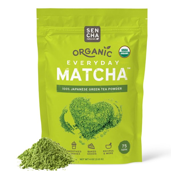 SEN CHA Naturals Organic Everyday Matcha Powder, Authentic Japanese Matcha Green Tea Powder, Premium First & Second Harvest Culinary Grade Organic Matcha Tea, Lattes & Baking, 4oz Bag (1 Pack)