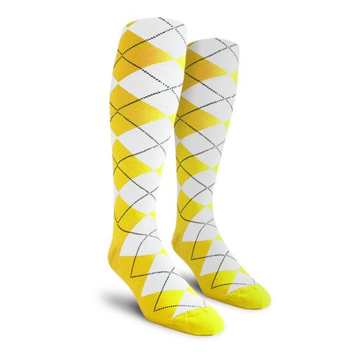 Golf Knickers Colorful Knee High Argyle Cotton Socks For Men Women and Youth - Z: Yellow/White - Mens