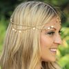Yean Gold Sequins Head Chain Halloween Costume Headpiece Boho Festival Forehead Hair Jewelry Bridal Layered Hair Chain Prom Accessories Headbands for Women and Girls