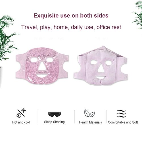 Ruzzut Hot and Cold Face Mask with Gel Beads, Flexible Full Face Gel Ice Pad, Reusable Spa Compress Facial Pack for Migraine Relief, Swollen Face, Puffy Eyes & Relaxation, Pink