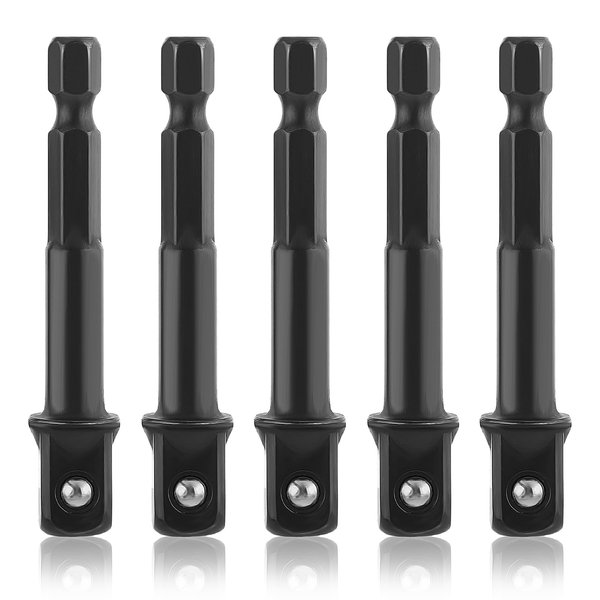 3/8 Impact Socket Adapter, 5Packs 1/4" Inch to 3/8" Drill Socket Adapter Kit for Impact Driver, 3/8" Hex Shank Impact Adapter, Extension Socket Driver Bits for Handle Nut Driver and Drill