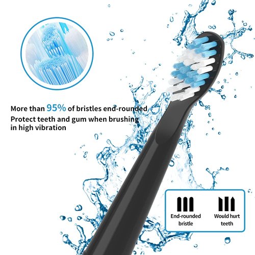Replacement Toothbrush Heads Compatible with fairywill Electric Toothbrush, Model FW-507/FW-508/2011/959/917/551, D1/D3/D7/D8,W Shape Design Planted with Nylon Bristle (6 Pack - Black)