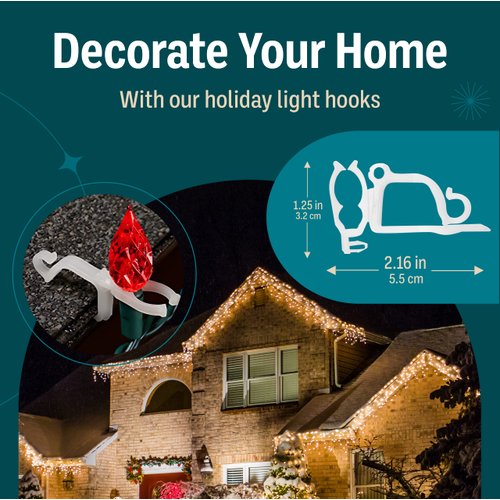 Holiday Joy Christmas Light Clips - Pack of 200 Clear, All-Purpose Gutter Hooks for Outdoor String Lights and Decorations﻿