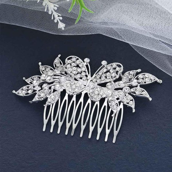 Foyte Crystal Wedding Hair Comb Rhinestone Bride headpiece Silver Butterfly hair piece Leaf Side Hair Combs for Women and Girls