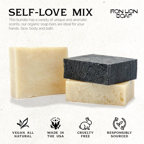 Iron Lion Soap - Self Love Organic Soap Bar - Made in USA - Plant Based, Vegan, Cold Process Handmade Soap - Moisturizing Bath Soaps for All Skin Types - (3 Pack)