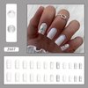 Square Press on Nails Short White Fake Nails Acrylic Artificial Glue on Nails Decorations Sequin False Nails with Designs Matte Stick on Nails for Women Girls 24Pcs