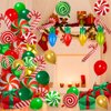 64 Pcs Christmas Foil Balloons Decoration Set,Candy Cane Gift Box Swirl Mylar Christmas Party Balloons,Red Green Balloons for Christmas New Year Candies Xmas Theme Party Decorations