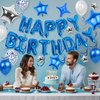 56 PCS Happy Birthday Balloons Happy Birthday Banner Silver and Black Balloons for Boys Men Girls Women 16th 18th 20th 21st 25th 30th 40th 50th 60th Birthday Party Decorations (Blue)