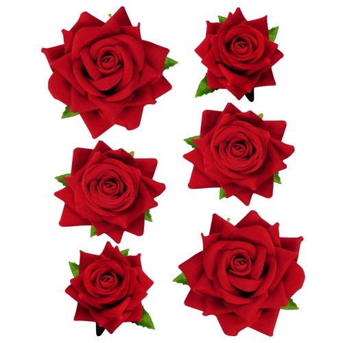 Topbuti 6 Pcs Rose Flower Hair Clip Rose Brooch Floral Hair Accessories for Woman Girls Flamenco Dancer Mexican Wedding Party Mother's Day Halloween Costume (Red)