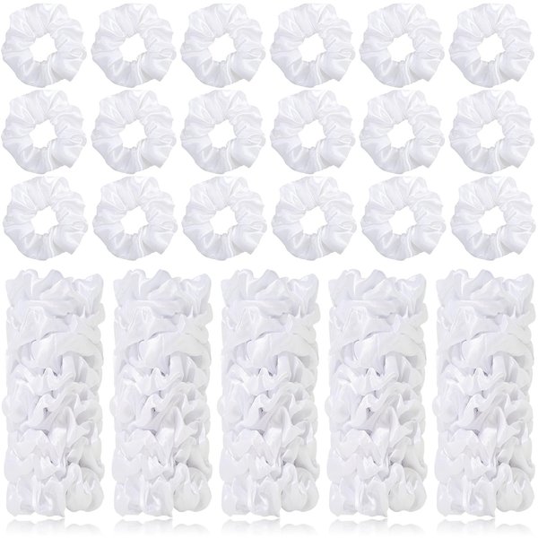 80 Pieces White Satin Scrunchies Bulk, Solid Color Elastic Hair Bands Silky Ponytail Holder for Women Girls Kids Hair Accessories