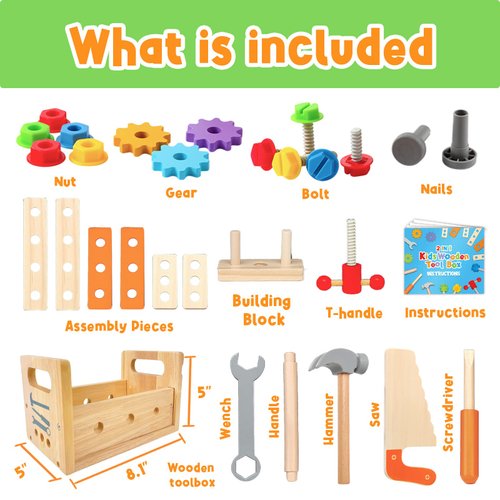 GraceDuck Kids Tool Bench Wooden Set Toys - Montessori Toys for 2 3 4 5 Year Old Workbench Boy Girl Construction Toys for 2 Year Old Boy Educational STEM Toys Christmas Birthday Gifts for Boys & Girls