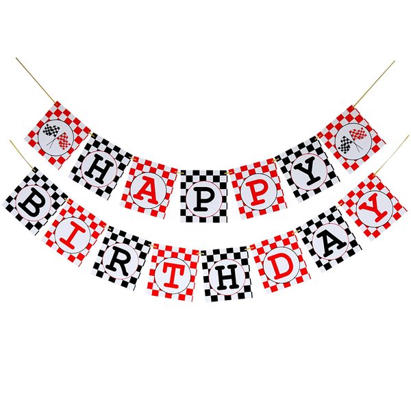 Race Car Birthday Banner, Checkered Happy Birthday Banner Race Car Birthday Party Decorations Checkered Flags Racing Banner Boys racing themed birthday decorations