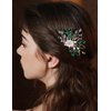 Teyglen Flower Bridal Hair Pin Crystal Flower Wedding Hair Piece Handmade Green Rhinestone Pearl Beads Hair Pins Clips Vinatge Headpiece Floral Hair Accessories for Women Bride Girls