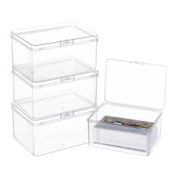NBEADS 4 Pcs Mini Plastic Storage Containers Box, 3.94x2.6x1.52 Inch Plastic Card Case Holder Clear Rectangle Box with Lid Beads Storage Containers for Storage of Small Items Crafts Jewelry