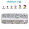 Nail Art Rhinestones Kit HUETFAT 2400pcs Nail Gems Ab Flatback Rhinestones Gems Stones, with Storage Organizer Box/Wax Pencil/Tweezers 6 Sizes (1.5-4.5 mm) for Nail Art Craft (2400pcs)