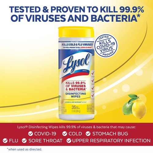Lysol Disinfectant Wipes, Multi-Surface Antibacterial Cleaning Wipes, For Disinfecting and Cleaning, Lemon and Lime Blossom, 35 Count (Pack of 3)