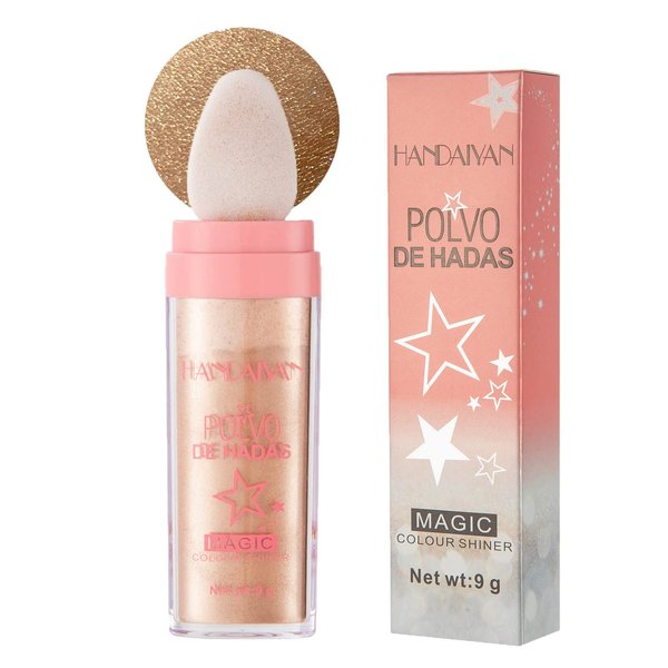 Paminify Body Glitter Powder, Polvo De Hadas Shimmer Face Highlighter Powder, Bright High Gloss Fairy Glitter Sparkle Patting Loose Powder Makeup for Hair Body Blusher,03 Golden Brown