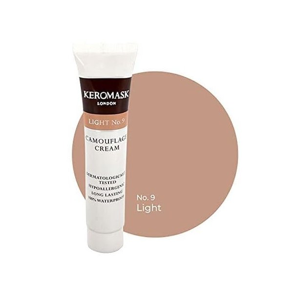 Keromask Full Coverage Concealer | LIGHT No 9 | Camouflage Makeup | Waterproof Concealer | Hypoallergenic | Vitiligo, Tattoo, Rosacea, Tattoo Cover |24 Shades