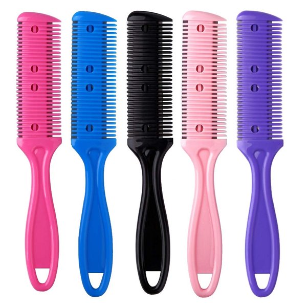 5Pcs Professional Trimmer Razor Dual Side Cutting Scissors Hair Thinning Comb Slim Haircuts Cutting Tool Blade Barber Cut Hair Brush Tools Double Edge Razor 5Color