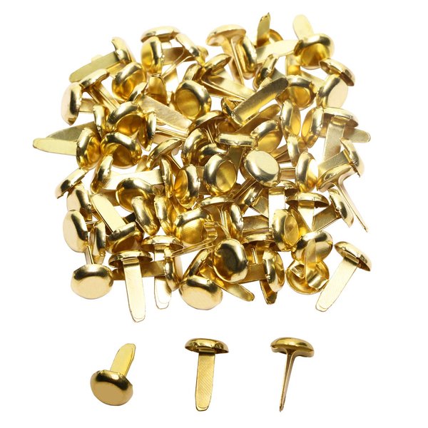 Penta Angel Mini Brads 100Pcs Gold Paper Fasteners Round Brass Metal Pastel Brads for Scrapbooking Crafts DIY Projects, 8x13mm