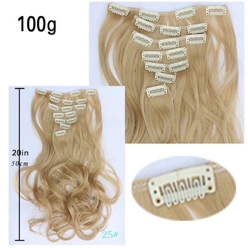 iLUU 20" 100g Wavy Curly Synthetic Hairpiece #8D Shocking Pink Color Hair Extension Clip in 7Pcs Full Head 16 Clips ins on Hair Extensions for Women Party Gift Cosplay