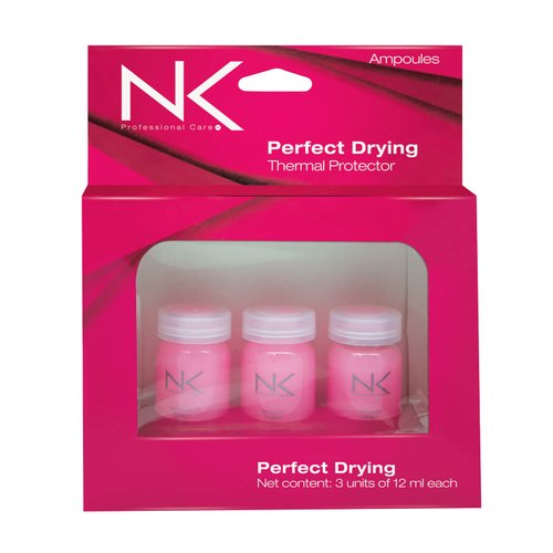 NK Professional Care Perfect Drying Ampoule, Thermal protector for hair, Conditioner, Frizz free, Shine, Silky and Heat Protection for hair. 3 x 12ml/ea