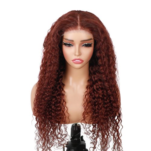 ISEE Reddish Brown Lace Front Wigs Human Hair Pre Plucked 6x4 HD Water Wave Human Hair Wear Go Wig Colored 10A Reddish Brown Frontal Wig 180% Density Glueless Wigs Human Hair Wig 20 Inch