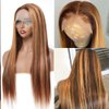 Highlight Lace Front Wig Human Hair Straight 13x6x1 Transparent HD Lace Frontal Wigs Pre Plucked With Baby Hair 150 Density 4/27 Ombre Blonde Brazilian Virgin Human Hair Wigs for Black Women 18 Inch