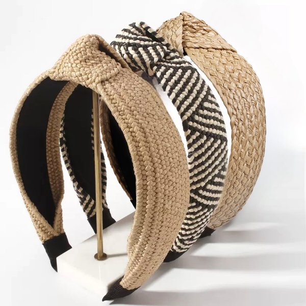 Knotted Headbands for Women Summer Trendy Straw Headband with Knot, 3PCS Boho Women Fashion Head Band for Beach Vacation Hair Accessories for Women
