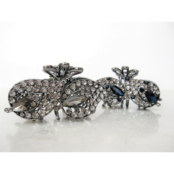 Medium blue or smoke gray crystal leaf metal hair claw clip bridal clip (Primary color: Blue)