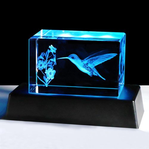 YWHL 3D Crystal Hummingbird Gifts for Women Man, Laser Engraved Hummingbird Figurines with Light Base for Hummingbird Lovers Nature Lovers, Gifts for Birthday Christmas