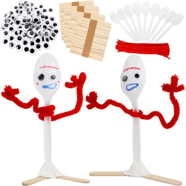 200 Pcs DIY Plastic Creative Fork 200 Pcs Red Pipe Cleaners 200 Pcs Round Wiggle Googly Eyes with Adhesive on Back and 200 Pcs Popsicle Stick for Art Crafts Halloween Birthday Party Favors