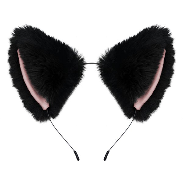 Cat Fox Ears Headband for Women Girls, Halloween Cosplay Cat Costume Faux Fur Ears Headbands Hair Accessories for Adult Kids (Black & Pink)