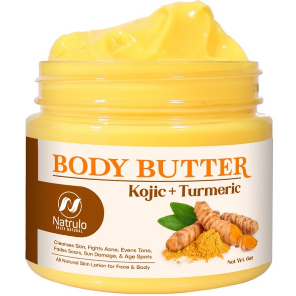 Turmeric & Kojic Body Butter - All Natural Turmeric Butter for Skin Brightening - Turmeric Lotion Cleanses Skin, Evens Tone, Fades Scars, Sun Damage, & Age Spots - Whipped Shea Butter Turmeric Cream