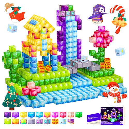 SILYMOLY Magnetic Blocks, Jewel Adventures Theme, Magnetic Building Cubes, Gemstone Magnetic Building Blocks Boys & Girls Toys Age 3-5 4-8,Sensory Toy Gift for Kids, 1.2 Inches, Christmas Toy Gifts