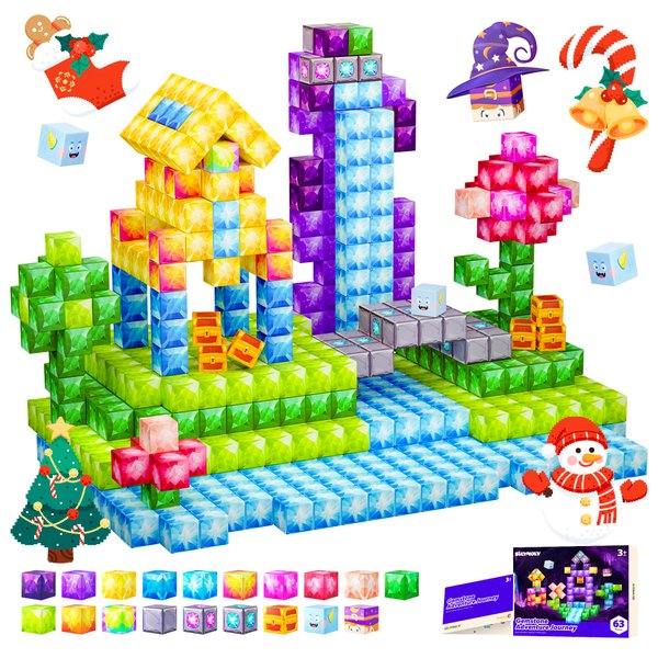SILYMOLY Magnetic Blocks, Jewel Adventures Theme, Magnetic Building Cubes, Gemstone Magnetic Building Blocks Boys & Girls Toys Age 3-5 4-8,Sensory Toy Gift for Kids, 1.2 Inches, Christmas Toy Gifts