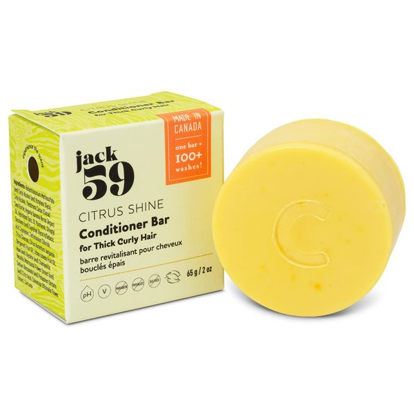 Jack59 Citrus Shine Solid Conditioner Bar for Thick Curly Hair with Orange and Bergamot Essential Oils, Organic Conditioner, Conditioner Bars for Hair, pH Balanced, Gluten Free, Sulphate Free, 2 oz