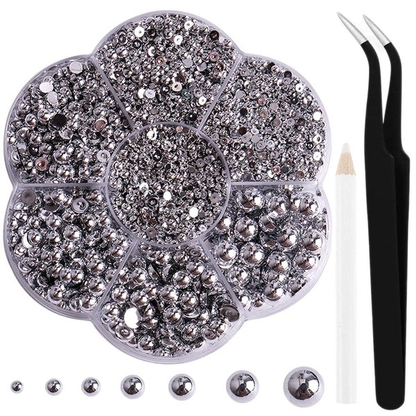 Aodse 6000 Pcs Nail Pearls for Nails Art,Silver Half Pearls for Crafts,Flatback Pearls for Face Eyes Makeup,Round Flat Back Pearl for Charms DIY Crafting Charms Decorations Accessories