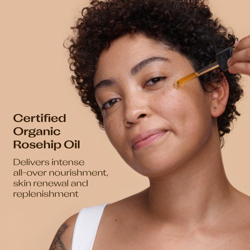 Trilogy Certified Organic Rosehip Oil - Pure Cold-Pressed Rosehip Seed Oil for Scars, Stretch Marks, Fine Lines & Wrinkles - With Omega 3, 6 & 9 for All Skin Types, USDA Certified, 1.52 Ounce
