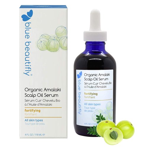 Blue Beautifly Organic Amalaki Scalp Oil Serum | Strengthens Hair Follicles, Restores Growth, and Treats Dandruff | USDA Certified Organic | Enriched with Rosemary Oil and Ayurvedic Herbs | 4 fl oz