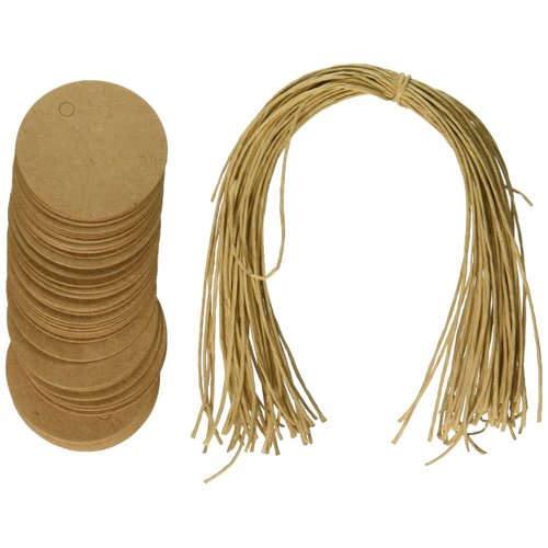 Wrapables 50 Gift Tags/Kraft Hang Tags with Free Cut Strings for Gifts, Crafts & Price Tags - Circle