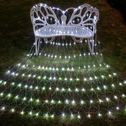 AWQ 200 LED 9.8ft x 6.6ft String Lights Net Mesh Lights Christmas Net Lights 8 Modes for Christmas Wedding Party Home Garden Lawn Bushes Indoor Outdoor Decor (9.8ft x 6.6ft, White)
