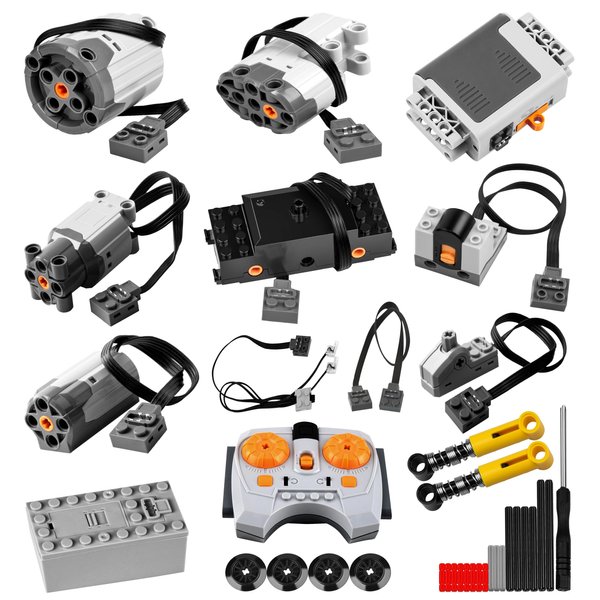 JiaoJiRen 36Pcs Power Function Motor Set Compatible with Lego Technic Parts Set with Powerful Motor Kit,IR Receiver,IR Speed Remote Control,Extension Wire,Light Cord Switch for Building Block Toys