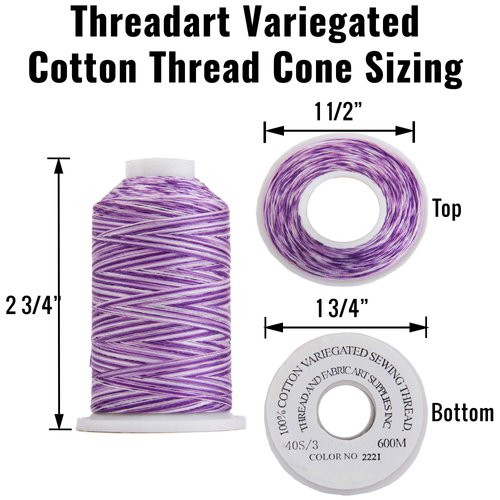 Threadart 100% Cotton Variegated Thread Set | 5 Cones Party Colors | 600M (660 Yards) Cones | for Quilting & Sewing 40/3 Weight | Long Staple & Low Lint | Over 20 Other Sets Available
